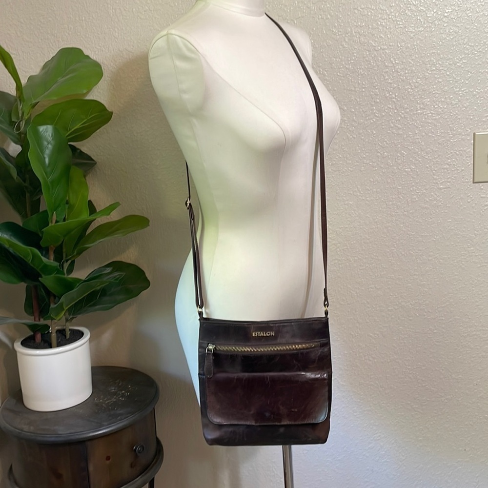Estalon dark brown leather crossbody purse